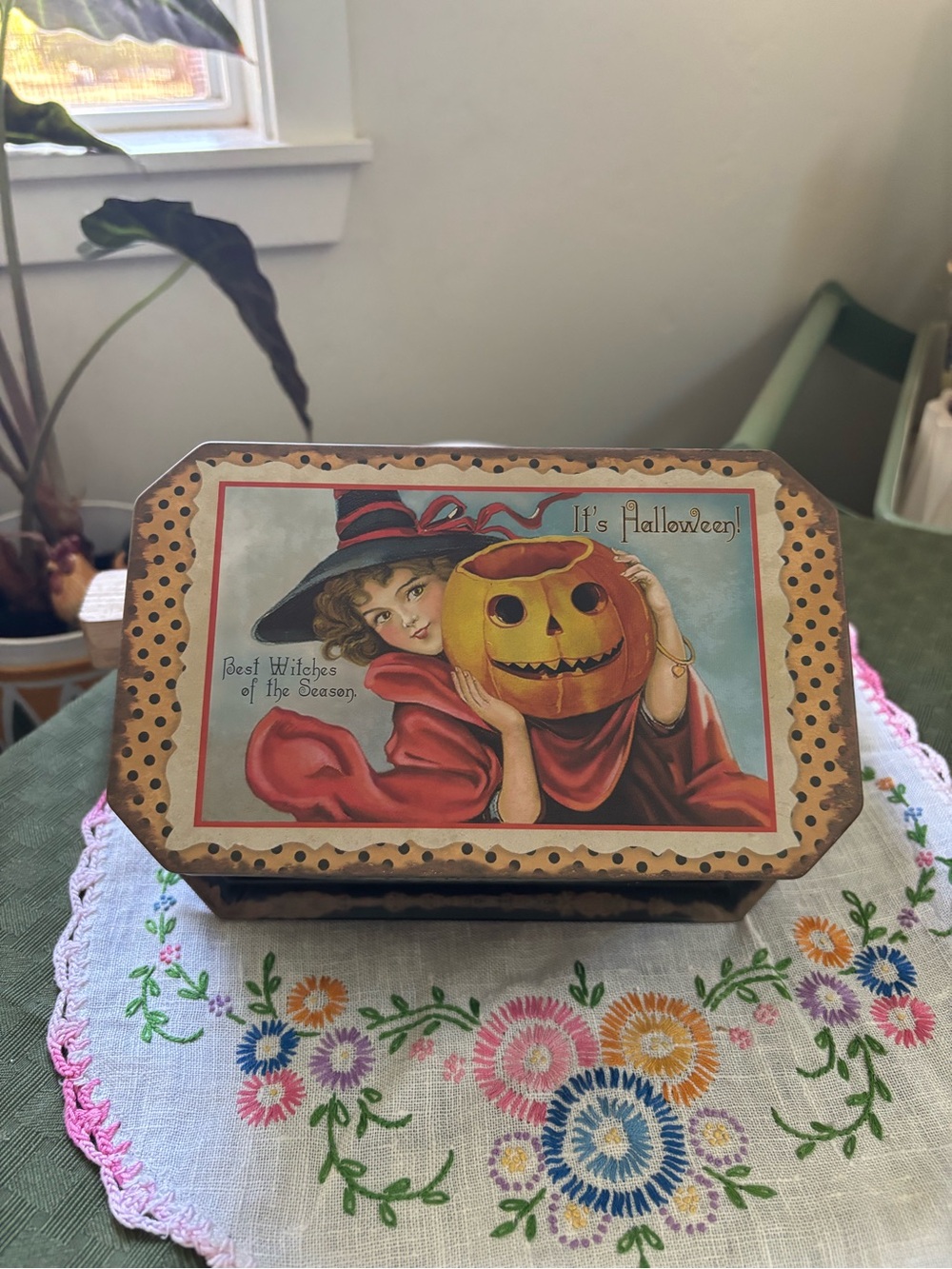 Vintage Style Halloween Decorative Tin Box - Orange Pumpkin Design
